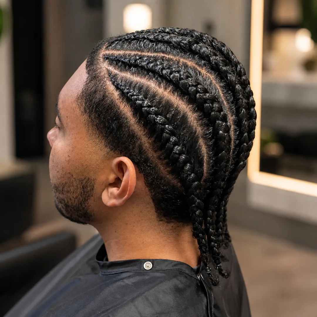 Men’s cornrow styling by Linda